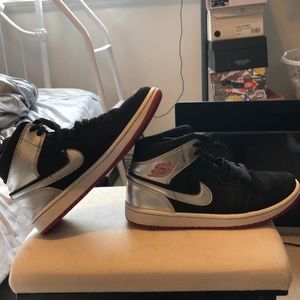 Silver/Red/Black Air Jordan Ones - Size US 8